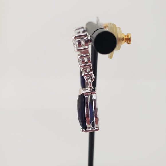 Blue Simulated Sapphire Pear Cut Drop Earrings - Picture 5 of 6